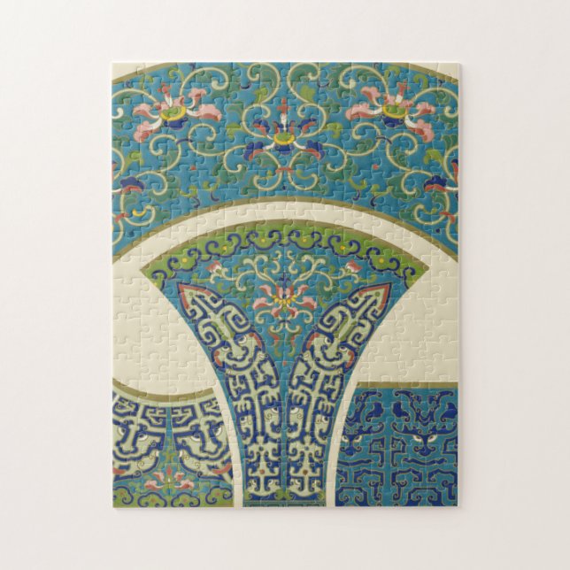 Puzzle Diseños orientales azules con caras sonrientes (Vertical)