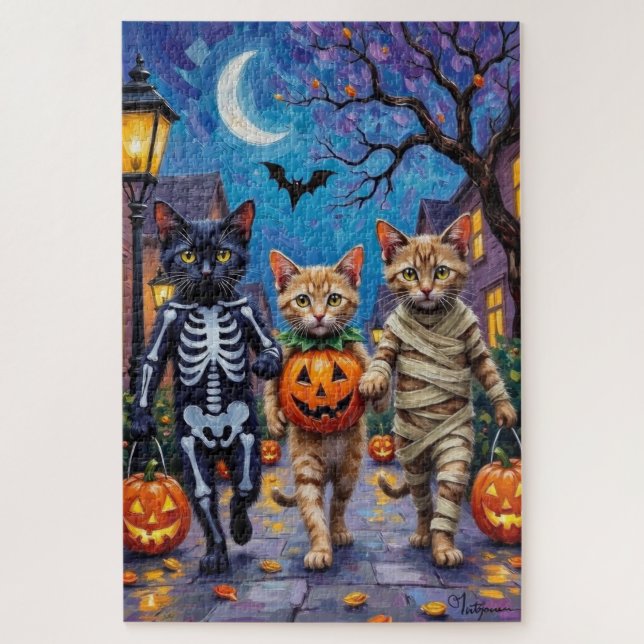 Puzzle Disfraces de Halloween para gatos siameses haciend (Vertical)