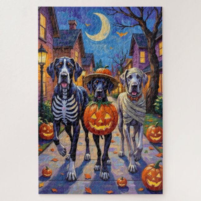 Puzzle Disfraces de Halloween para Gran Danés haciendo 'T (Vertical)