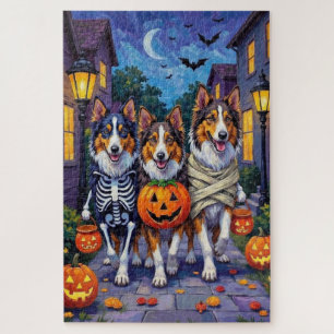 Puzzle Disfraces de Halloween para Rough Collie haciendo