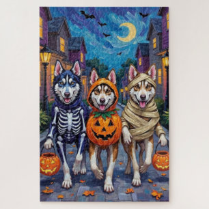 Puzzle Disfraz de Halloween para trucos o trato de Husky 