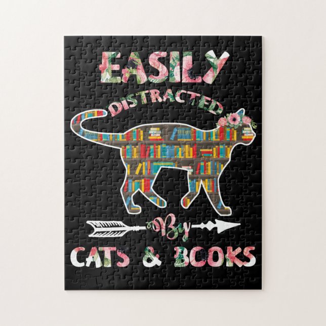 Puzzle Distraído Fácilmente Por Los Libros De Gatos (Vertical)
