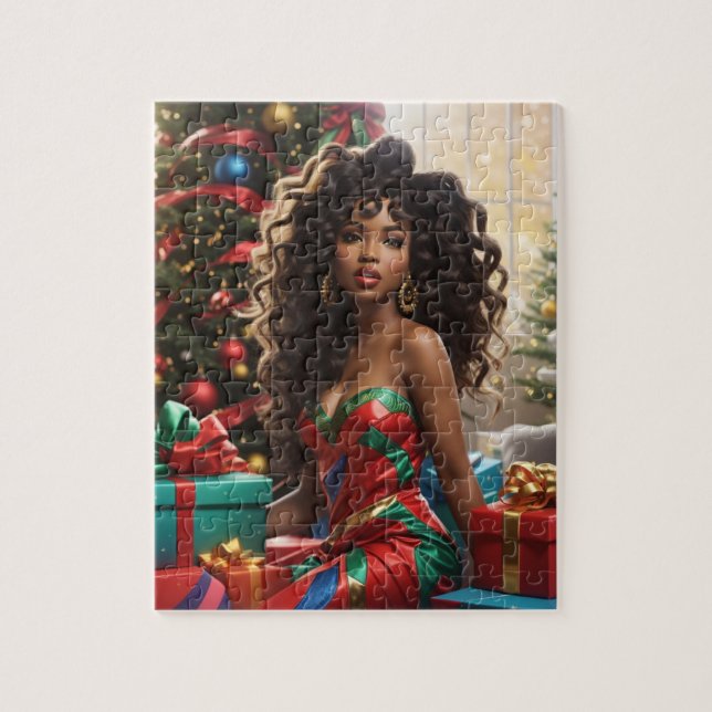 Puzzle Diva afroamericana colorida navidad festiva  (Vertical)