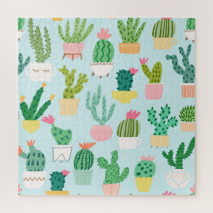 Puzzle Diversidad de cactus, fondo vintage sin costuras.
