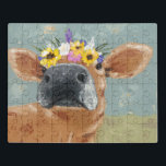 Puzzle Diversión de granja - Vaca con corona de flores<br><div class="desc">Fun II de Jade Reynolds. Presenta una vaca marrón que lleva una corona de flores.</div>