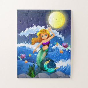 Puzzle Diversión de sirena pequeña de luna llena para niñ