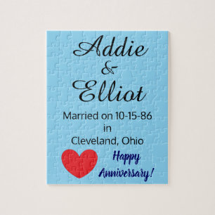 Puzzle Diversión en aniversario y corazón en azul: