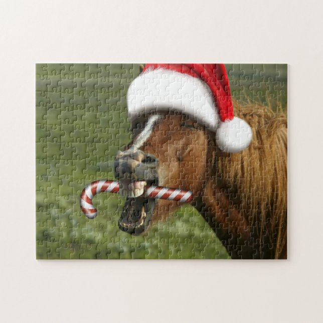 Puzzle Divertido caballo de Navidades con sombrero Santa  (Horizontal)