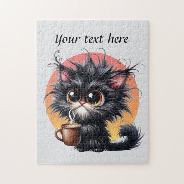 Puzzle Divertido gato café agregar texto (Vertical)
