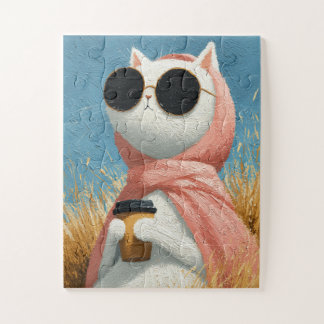 Puzzle divertido Gato con estilo con gafas de sol y rosa