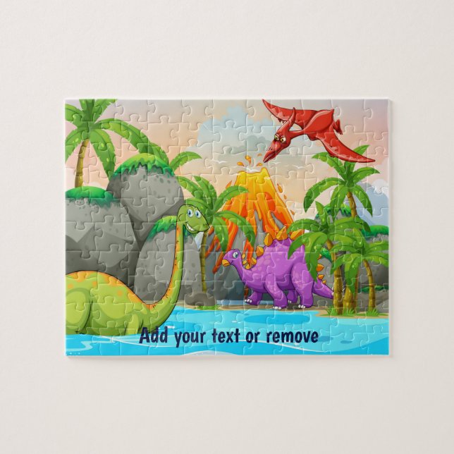 Puzzle Divertidos dinosaurios jurásicos, jungla, volcán,  (Horizontal)