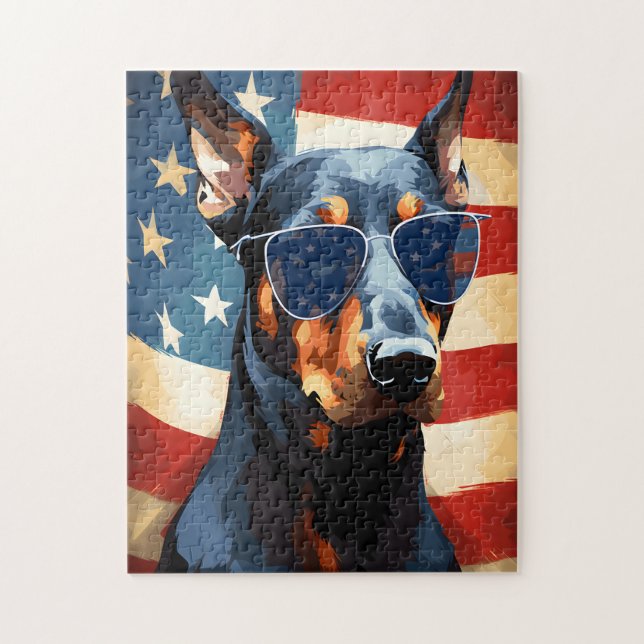 Puzzle Doberman 4 de julio Día de la Independencia (Vertical)