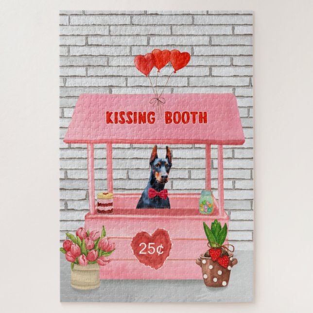 Puzzle Doberman Dog El día de San Valentín Kissing Booth (Vertical)