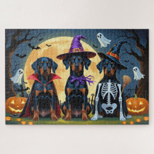 Puzzle Doberman Dogs Pumpkin Halloween Funny