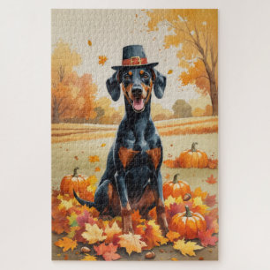 Puzzle Doberman en Hojas de Otoño Arte de Acción de Graci