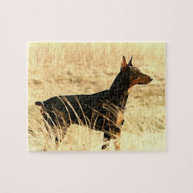Puzzle Doberman en las cañas secas que pintan imagen (Horizontal)