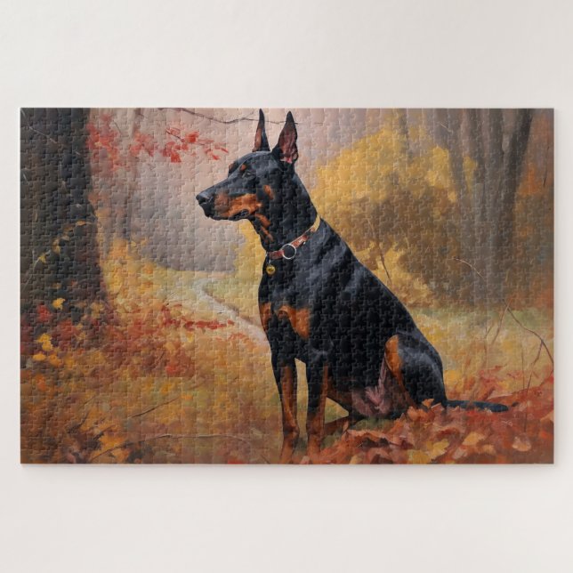 Puzzle Doberman en otoño se inspira en las hojas (Horizontal)