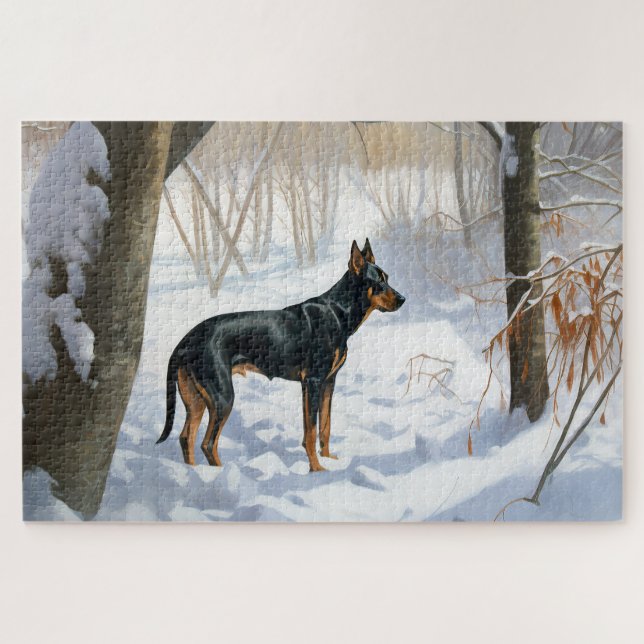 Puzzle Doberman Pinscher Deja que nieve Navidad (Horizontal)