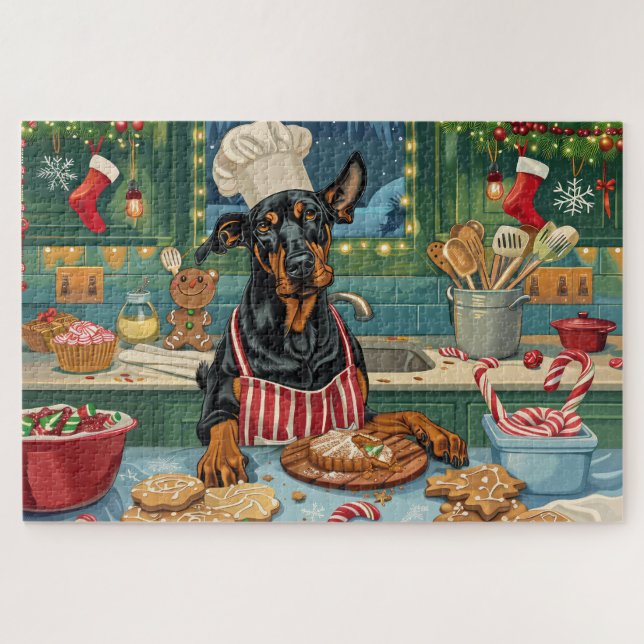 Puzzle Doberman Pinscher Fiesta Navideña de Repostería Fe (Horizontal)