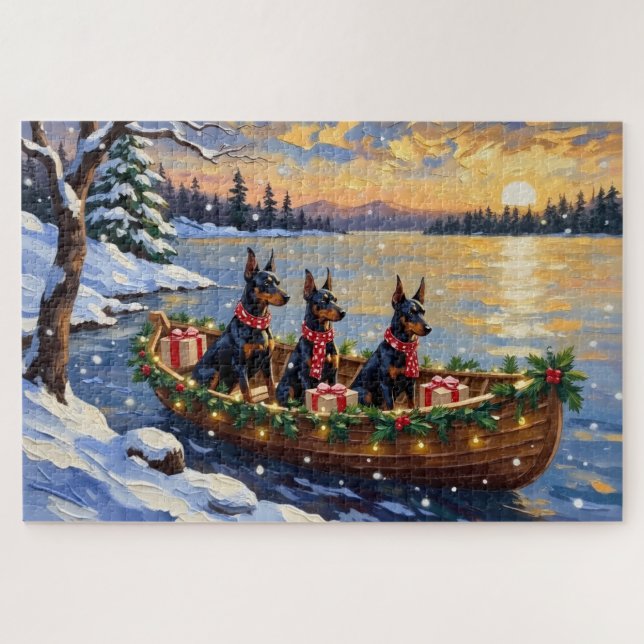 Puzzle Doberman Pinscher Navidad Barco Fiesta (Horizontal)