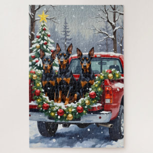Puzzle Doberman Pinscher Navidad Camión Rojo Festa