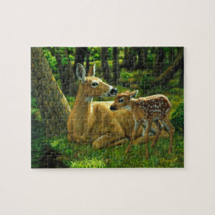 Puzzle Doe de ciervo blanco y amanecer en primavera