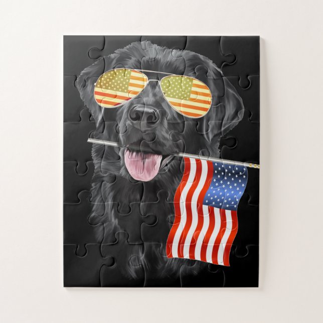 Puzzle Dog Lover | Bandera estadounidense Black Labrador  (Vertical)