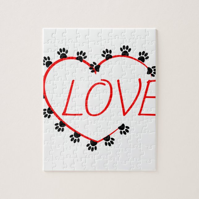 Puzzle Dog Paws Red Heart Love (Vertical)