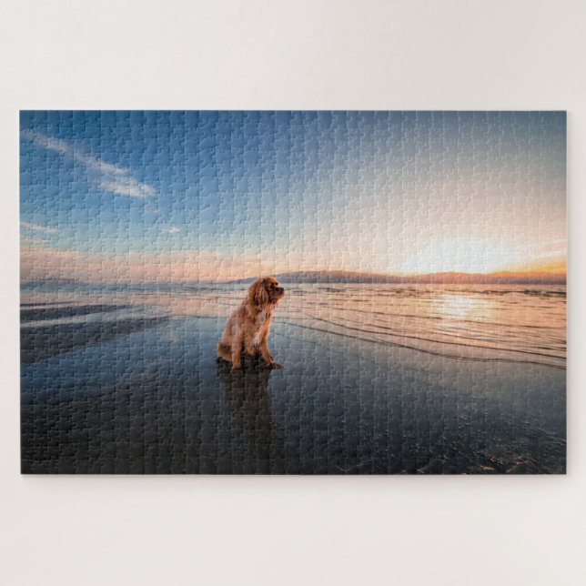Puzzle Dog sitting on the beach  (Horizontal)