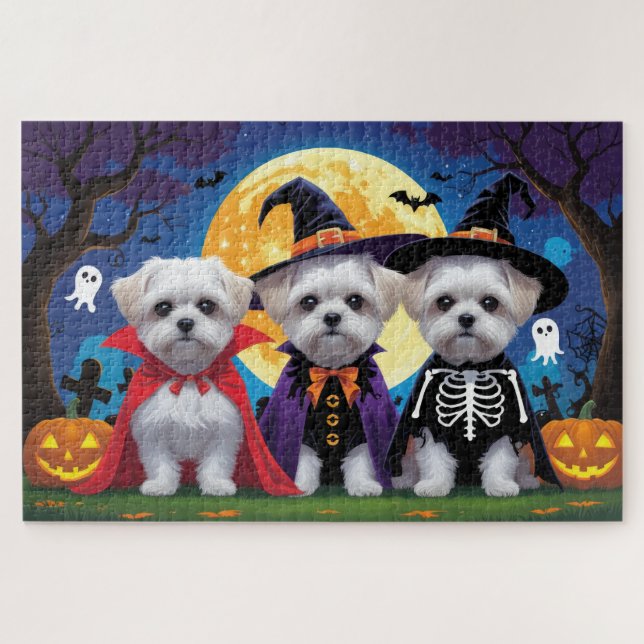 Puzzle Dogs malteses Calabaza Halloween Divertido (Horizontal)