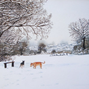 Puzzle dogs playing in the snow scene winter landscape