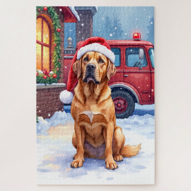 Puzzle Dogue de Bordeaux Firefighter Station Santa Hat (Vertical)