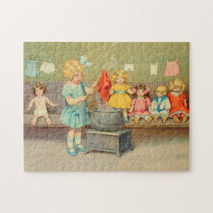 Puzzle Dolly Laundry Chica Vintage Jugando Muñecas Cute