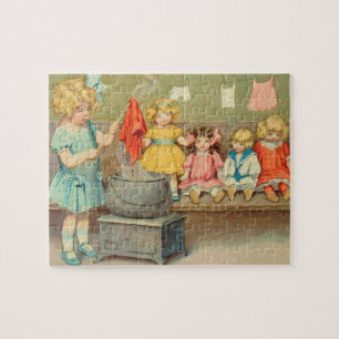 Puzzle Dolly Laundry Chica Vintage Jugando Muñecas Cute