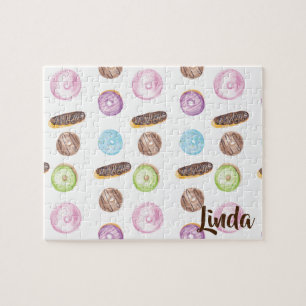 Puzzle Donas Eclairs Doughnut Colorido Acuarela