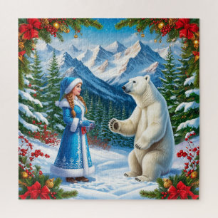 Puzzle Doncella de Nieve con Adornos Festivos y Oso Polar
