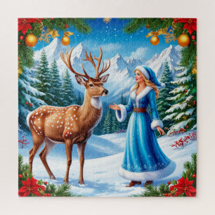 Puzzle Doncella de Nieve encantando un paisaje invernal