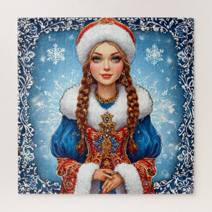 Puzzle Doncella de nieve Retrato de invierno hermoso