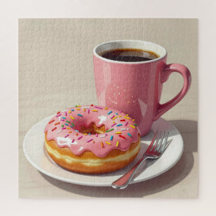 Puzzle Donut y café rosados con escarcha
