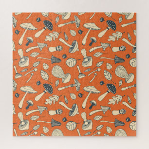 Puzzle Doodle Mushroom Vintage Seamless Wallpaper