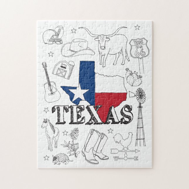 Puzzle Doodles de Ilustracion de Texas (Vertical)