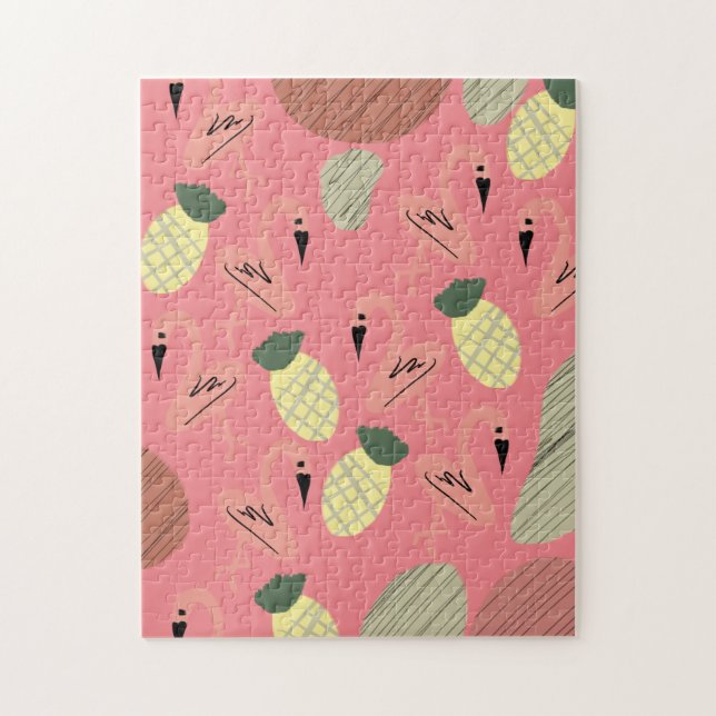 Puzzle Doodles dibujados a mano de piñas Flamingo (Vertical)