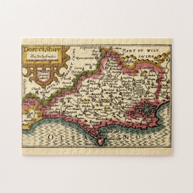Puzzle Dorset Dorsetshire County England Mapa histórico a (Horizontal)