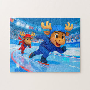 Puzzle Dos alces de patinaje de velocidad en una pista he