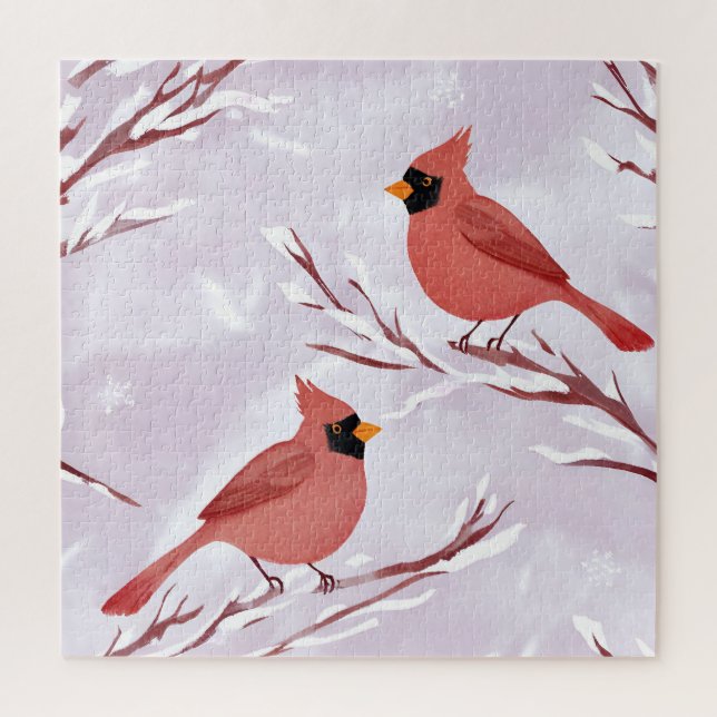Puzzle Dos cardenales rojos | Recuerdo de acuarela (Vertical)