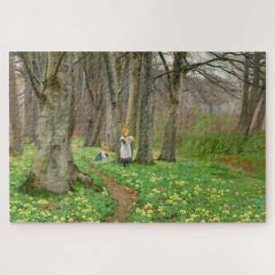 Puzzle Dos chicas recogiendo flores en el bosque de prima
