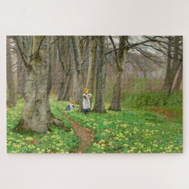 Puzzle Dos chicas recogiendo flores en el bosque de prima (Horizontal)
