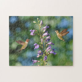 Puzzle Dos colibríes en vuelo con flores