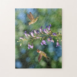 Puzzle Dos colibríes en vuelo con flores