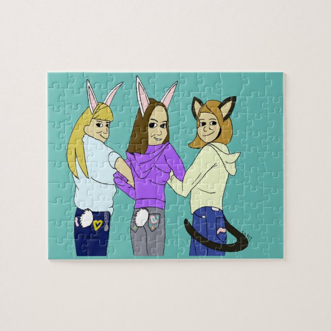 Puzzle Dos conejos y un gatito (Horizontal)